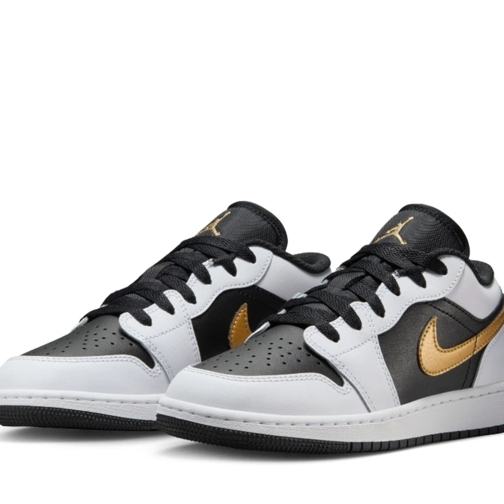 Jordan Youth Black, White, and Gold Sneakers